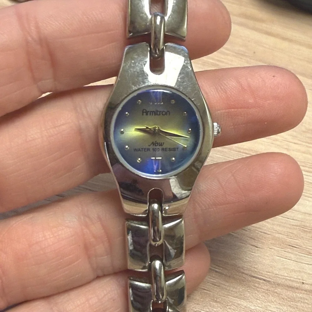 Armitron Now Womens Watch Silver Tone Blue Yellow Gradient Dial Japan Works
